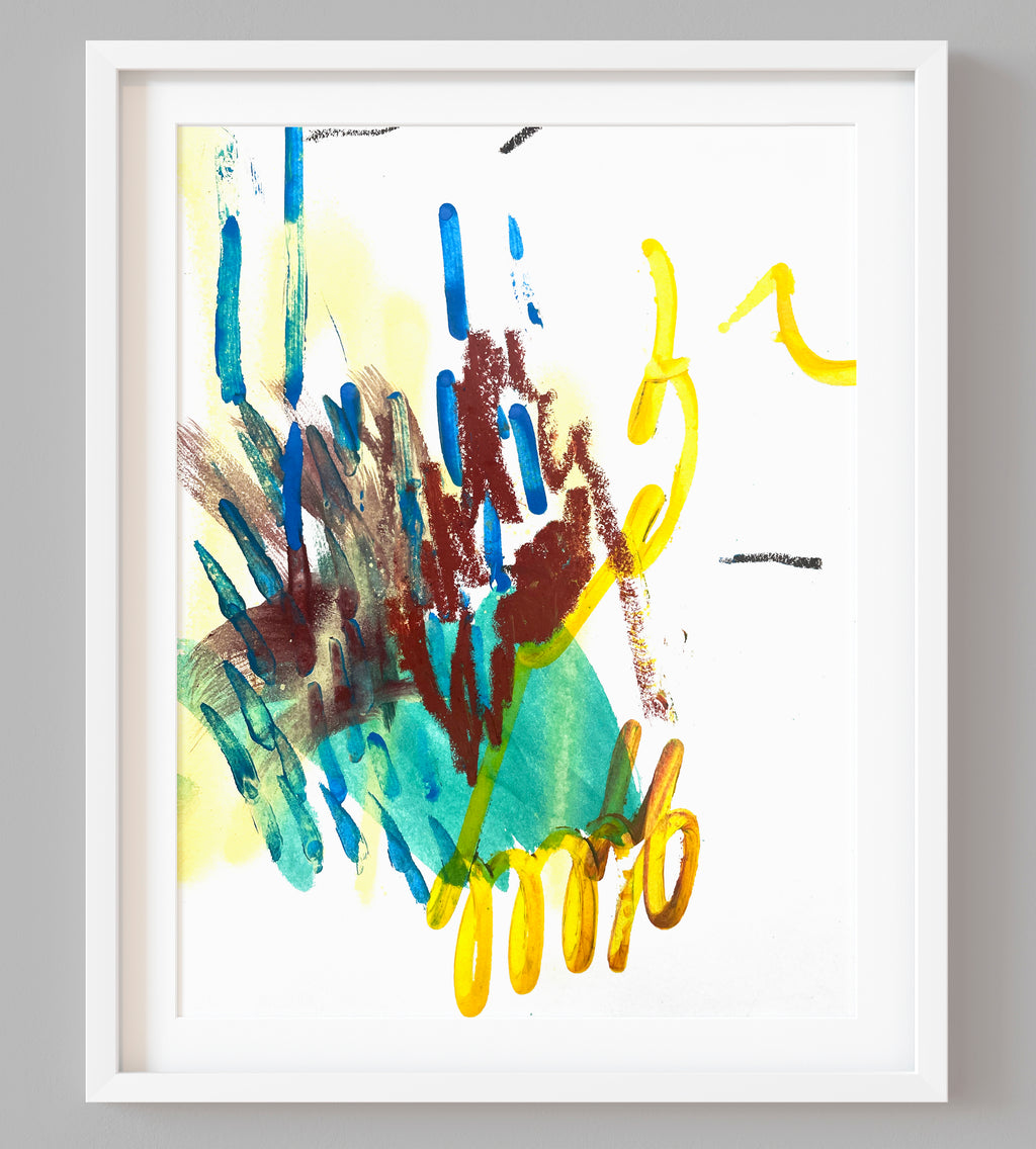 Abstract Composition SI2 – Expressive Mixed-Media Art on Paper in frame