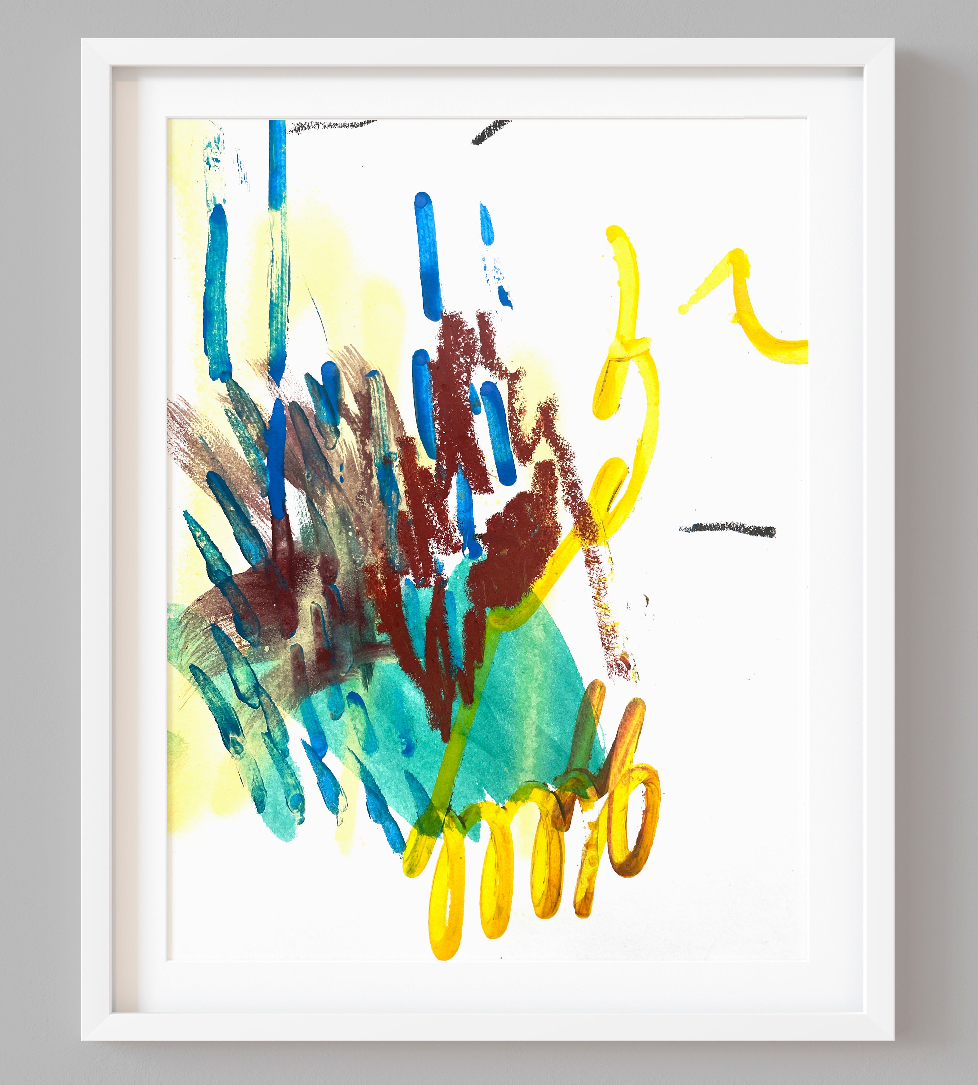 Abstract Composition SI2 – Expressive Mixed-Media Art on Paper in frame