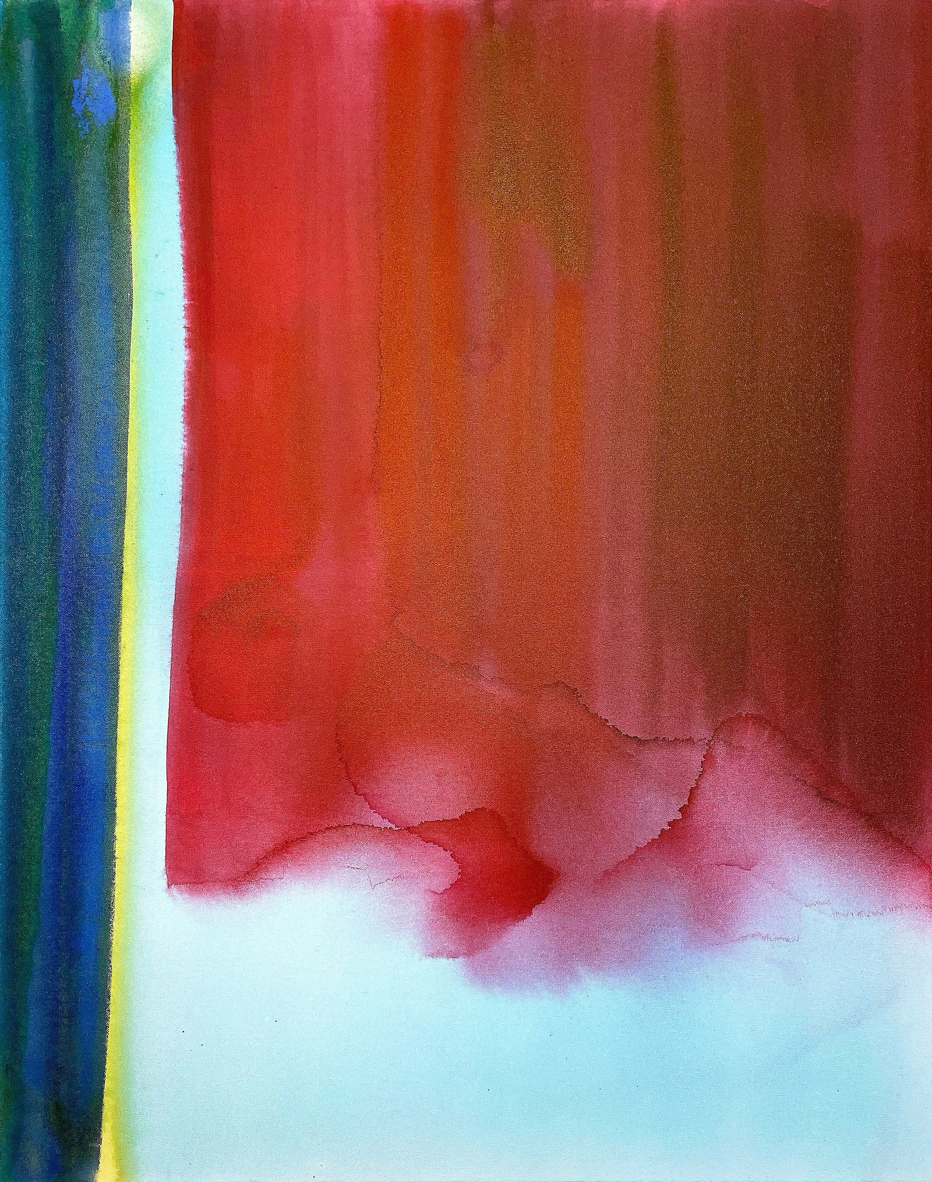 Abstract art with a gradient of red, orange, and white on a white background