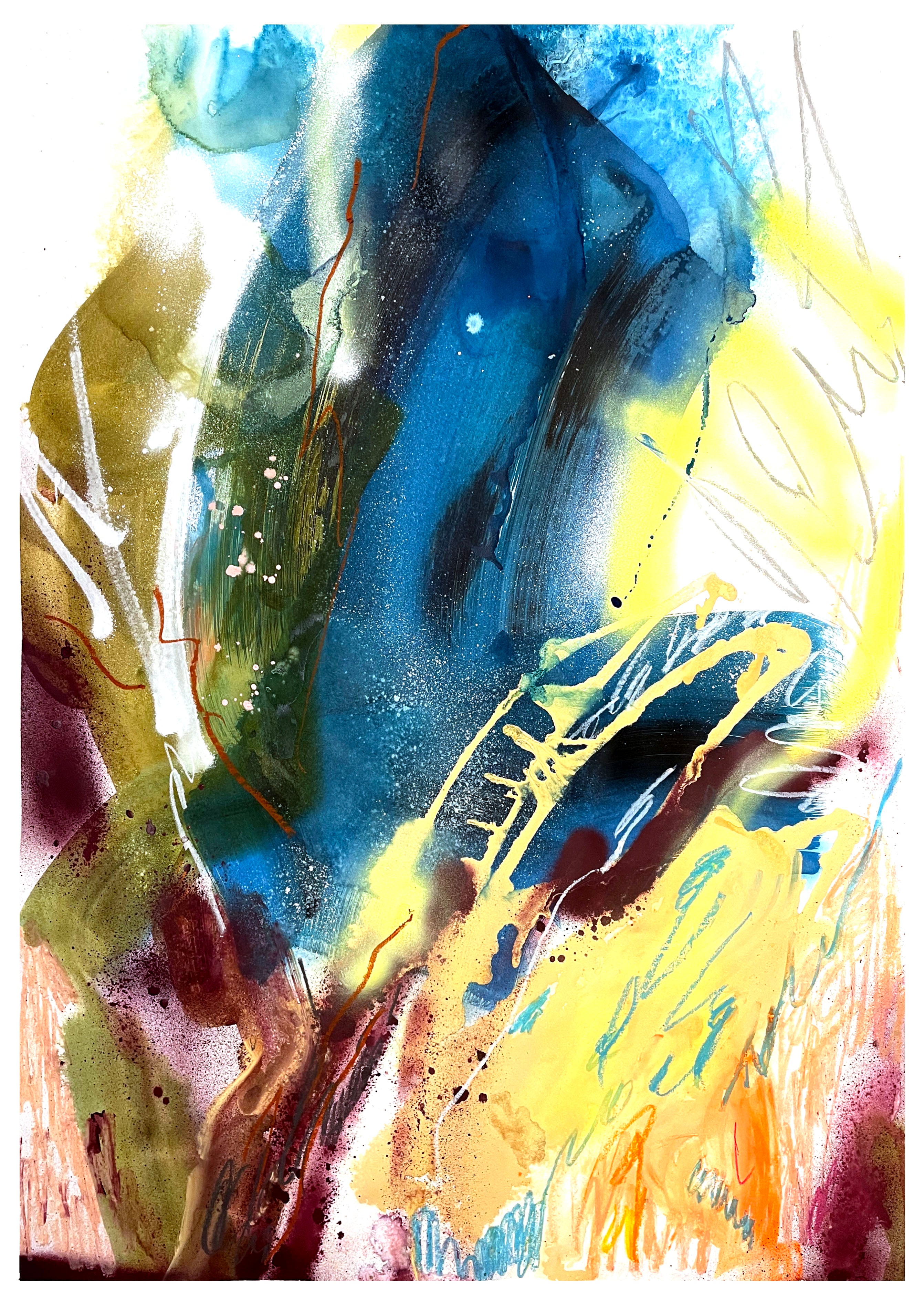 Abstract Painting N131 – Expressive Mixed-Media Artwork on Paper 