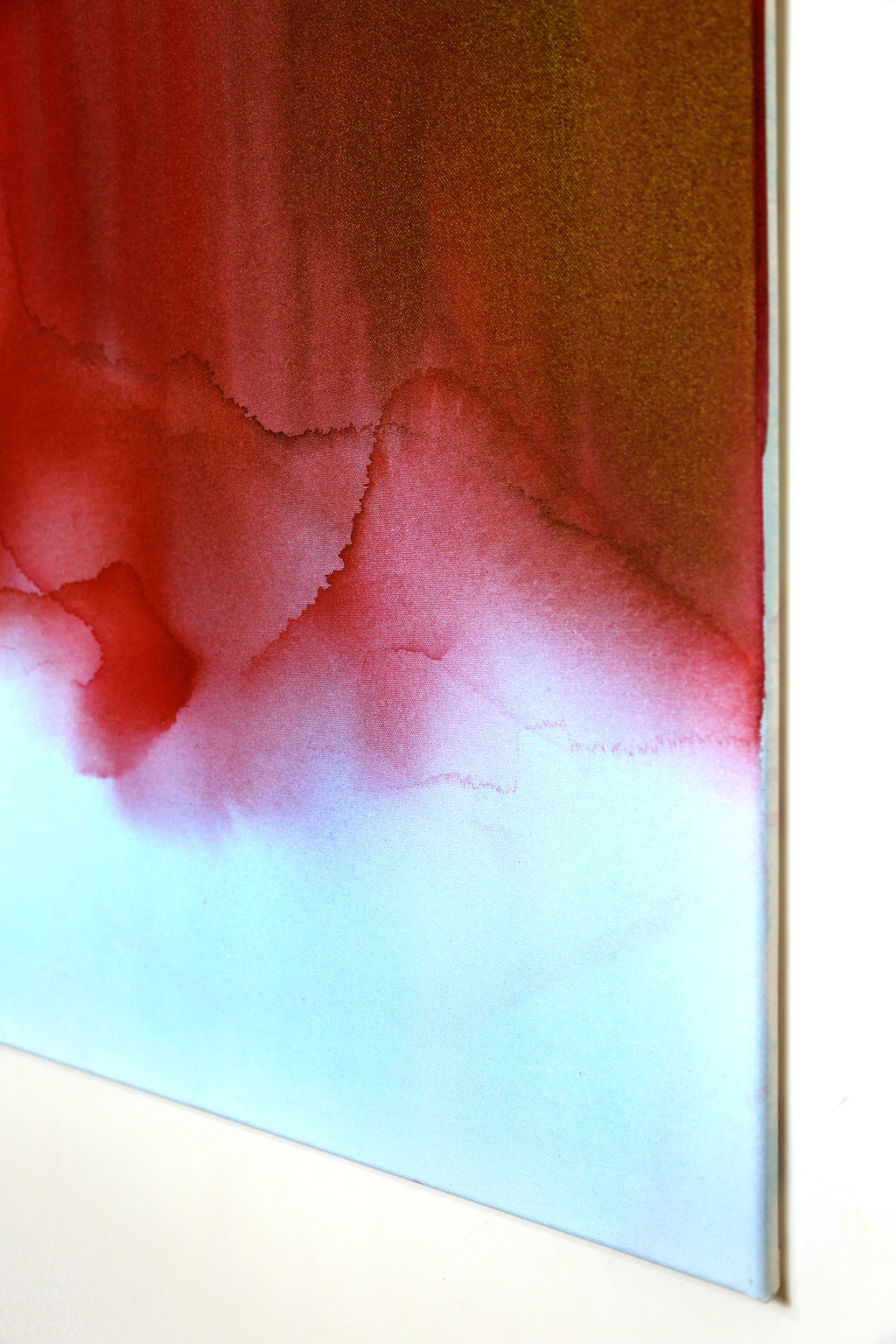 Abstract art with red and blue colors on a white background