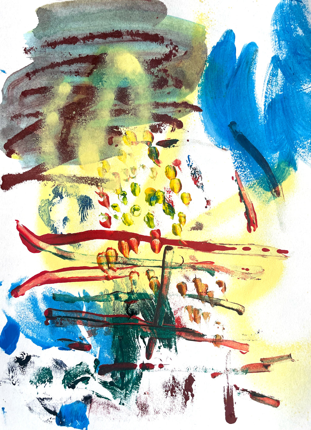 Abstract Composition SI5 – Dynamic Mixed-Media Artwork on Paper image 1
