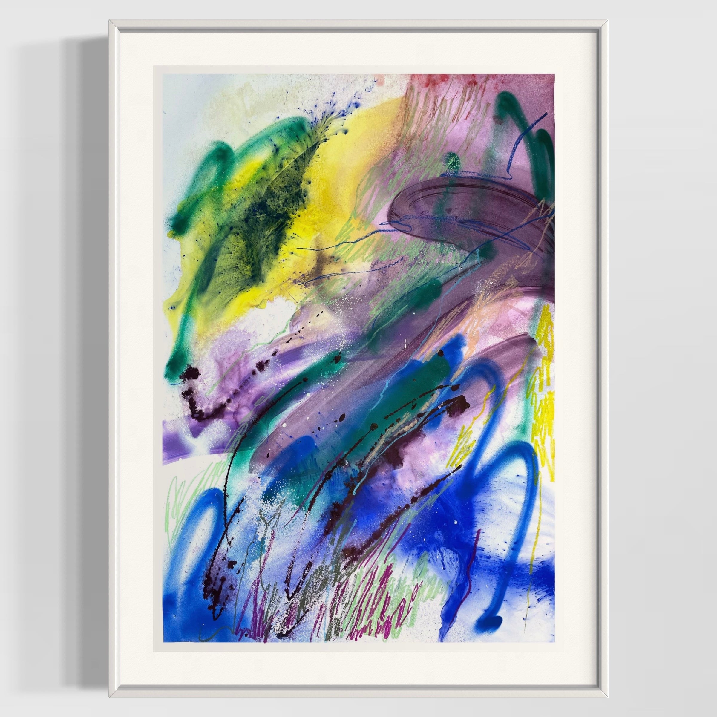 Abstract Painting N139 – Expressive and Vibrant Mixed-Media Abstract Artwork in frame