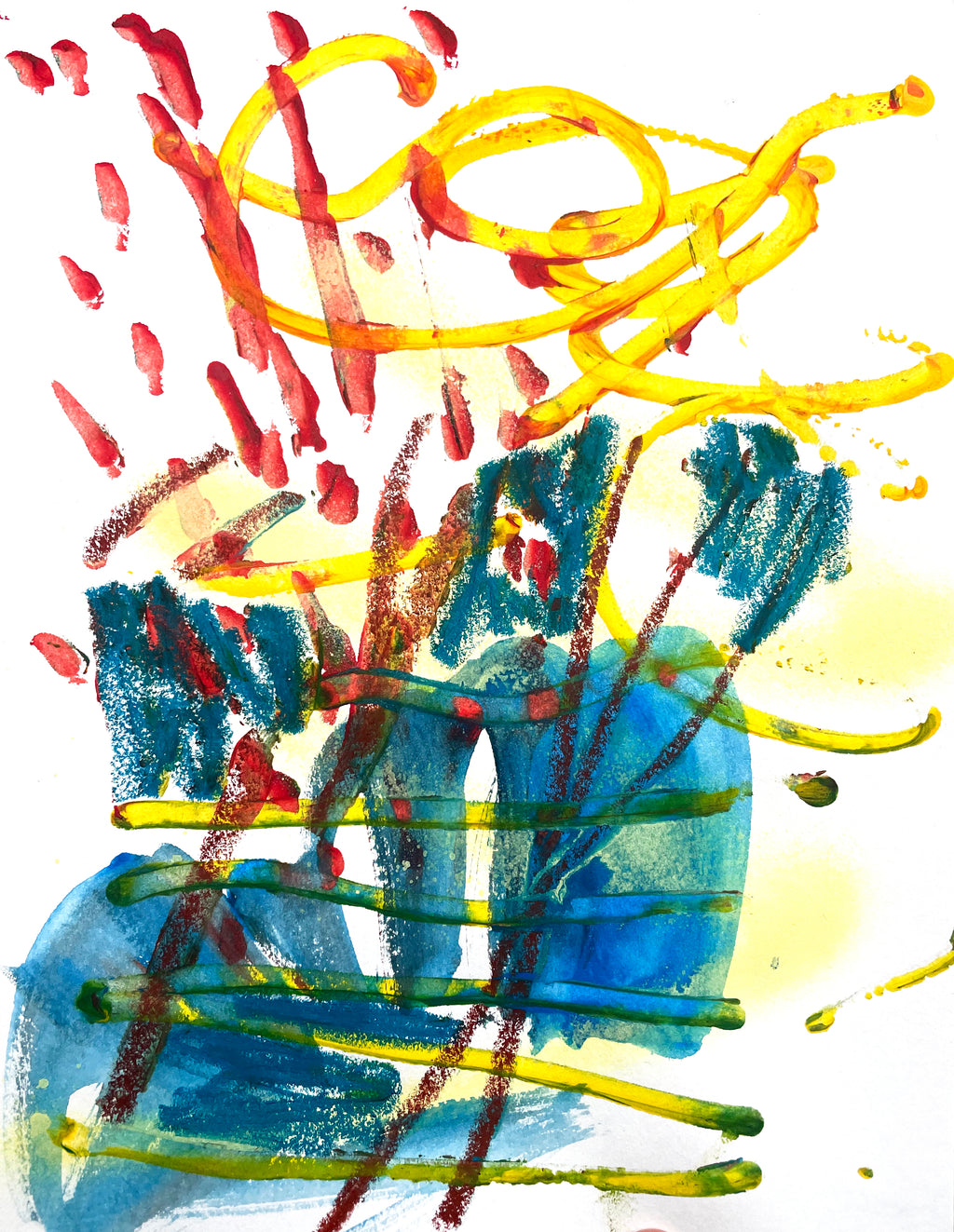 Abstract artwork with swirling colors on a white background