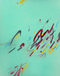 Abstract art with colorful brush strokes on a light blue background