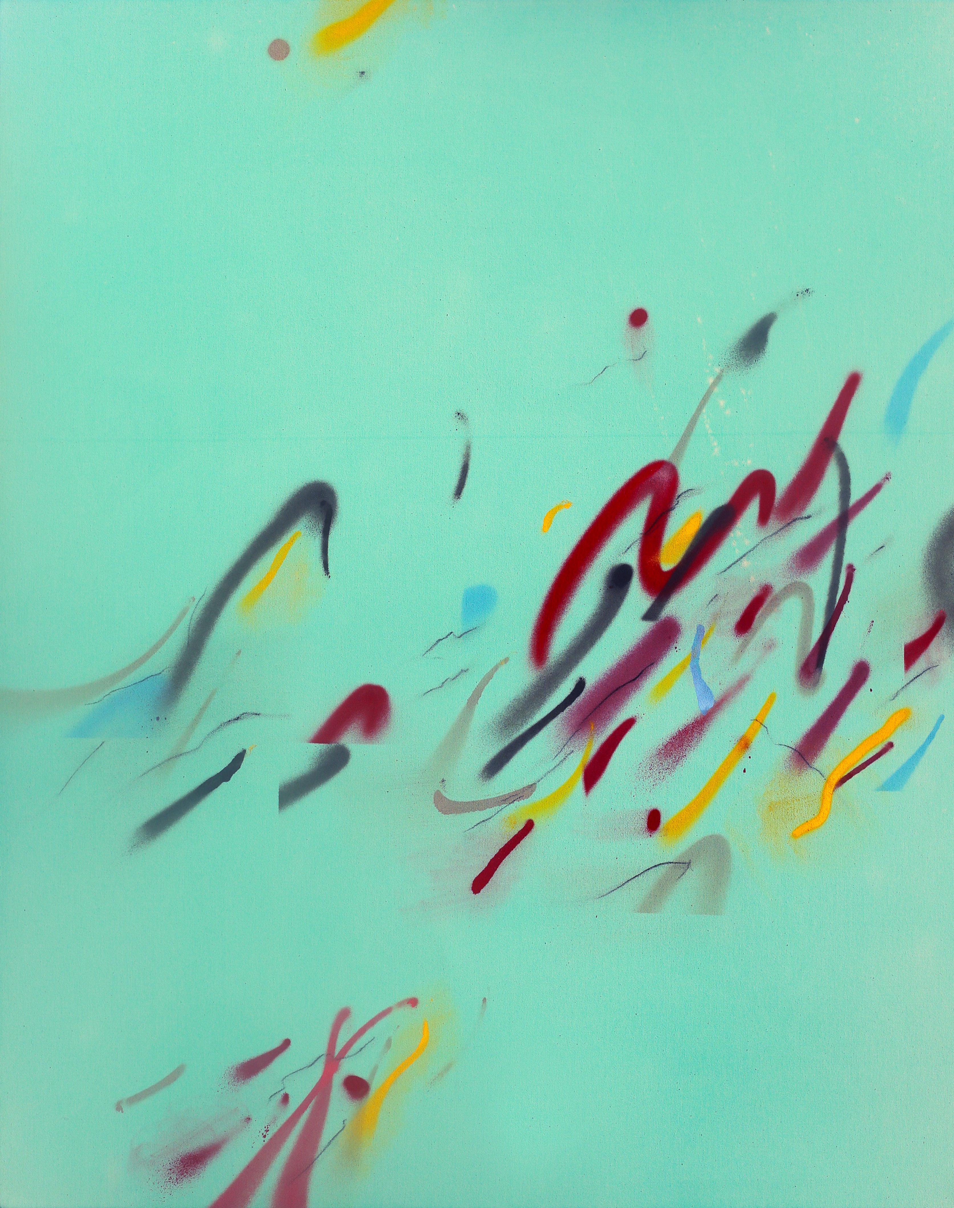 Abstract art with colorful brush strokes on a light blue background