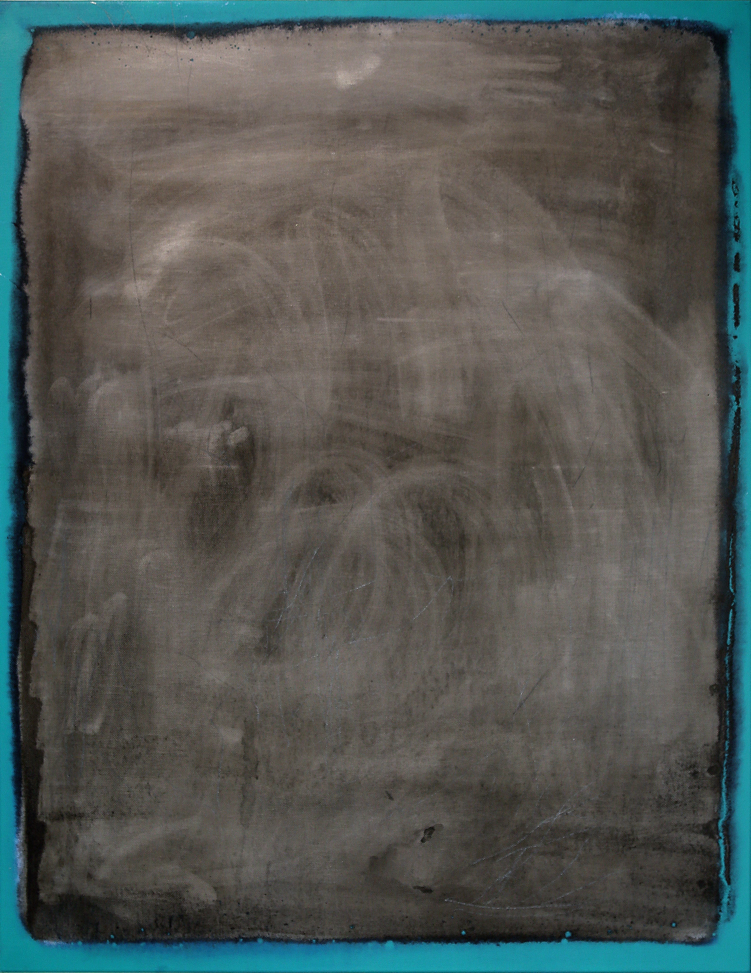 Black and white abstract drawing on a blue background