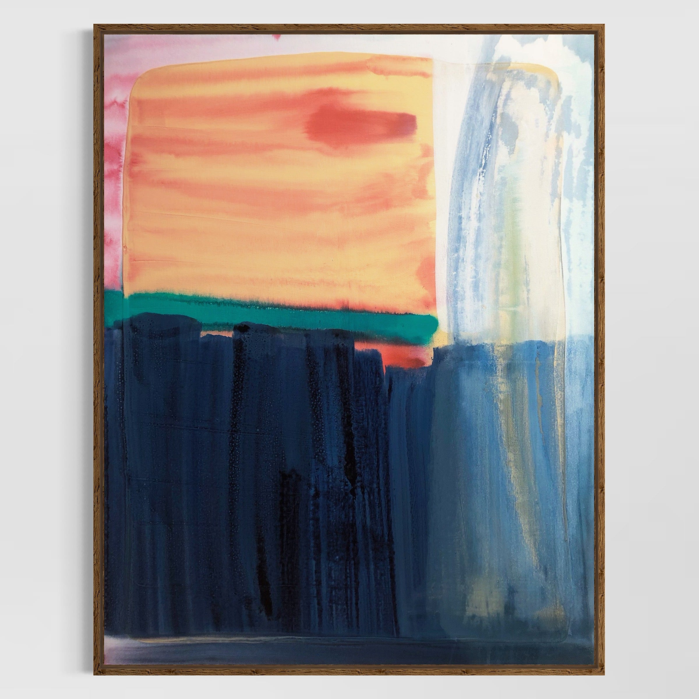 Abstract painting with colorful brush strokes on a white background