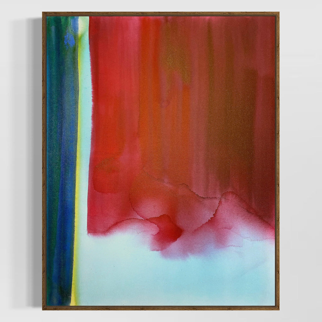 Abstract art piece with red, blue, and green colors on a white background