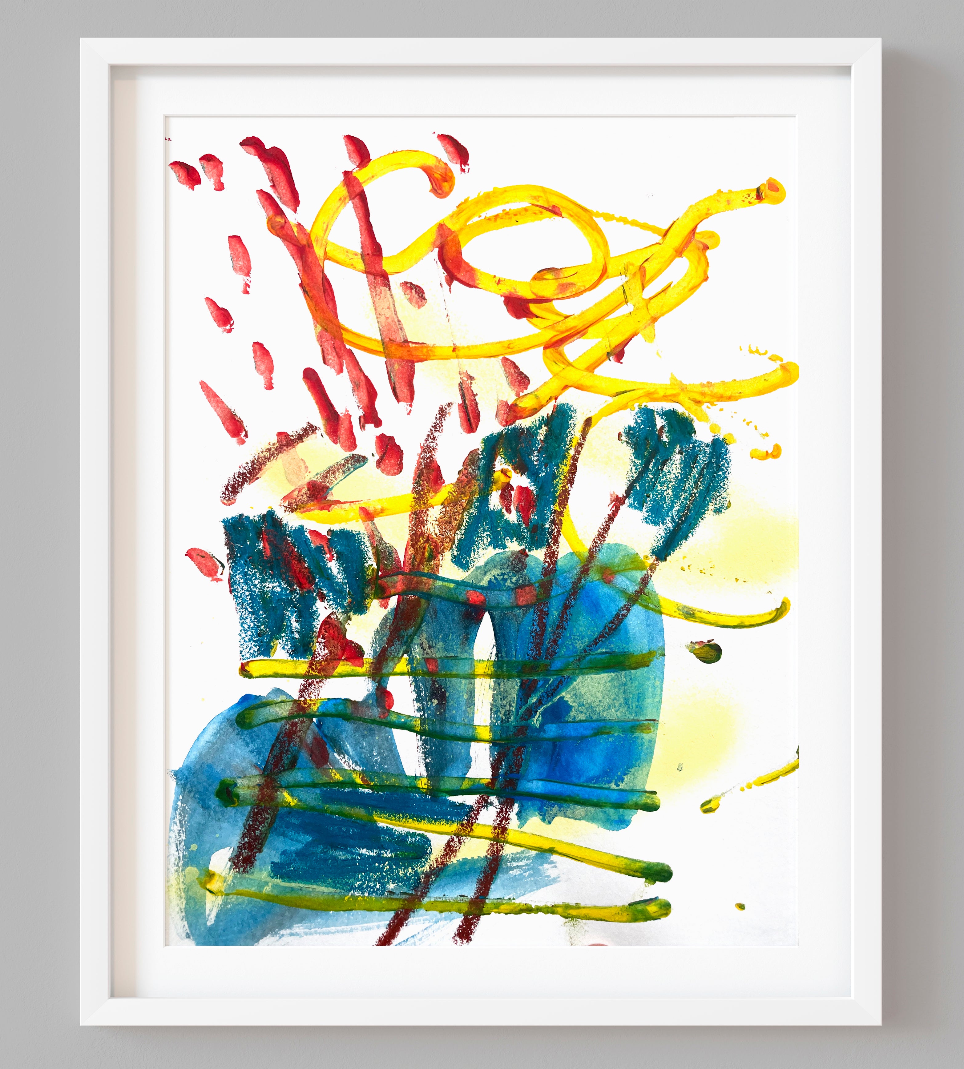 Abstract Composition SI1 – Expressive Mixed-Media Painting on Paper in frame