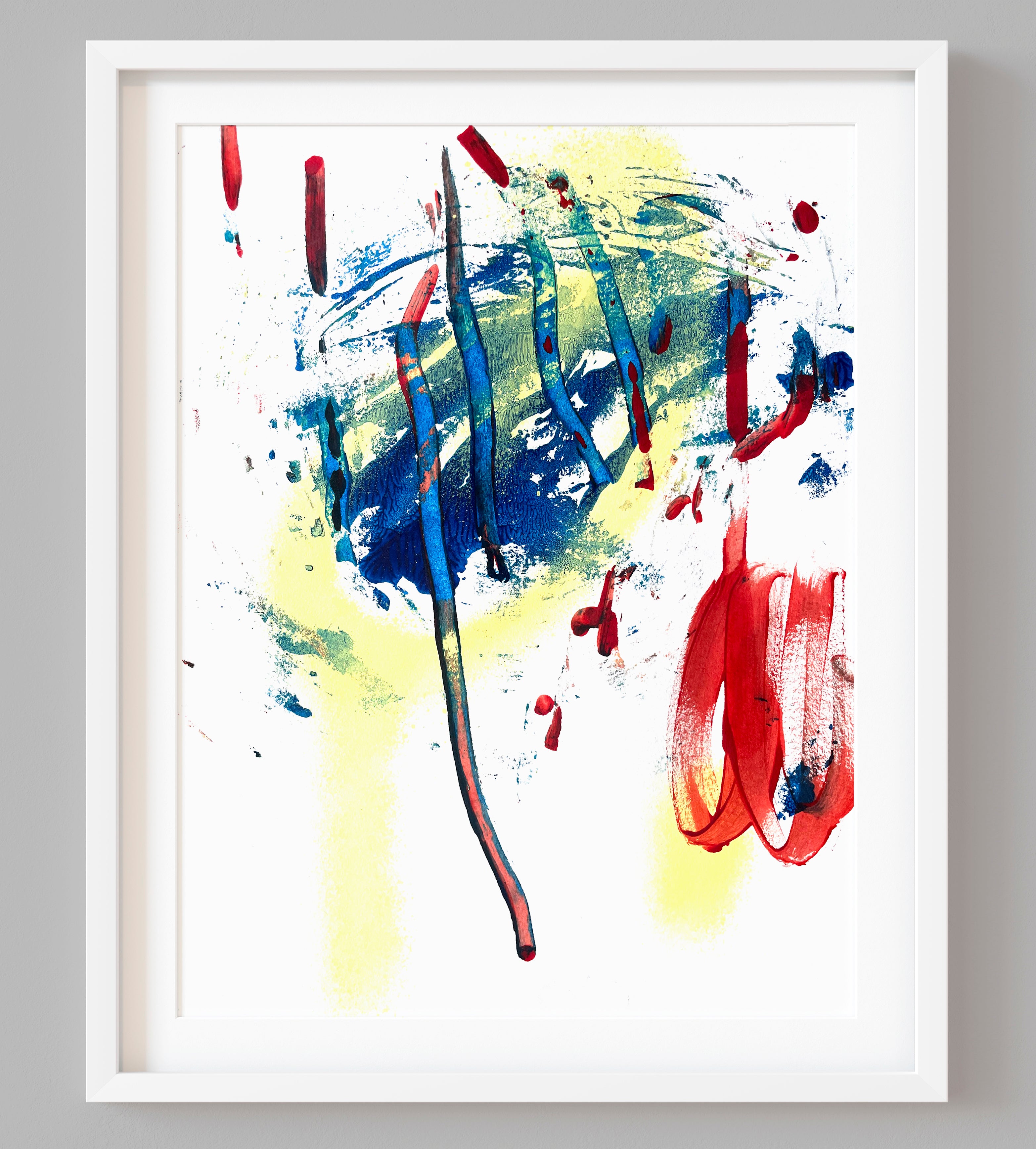 Abstract Composition SI3 – Dynamic Mixed-Media Artwork on Paper in frame
