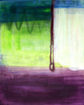 Abstract painting with green, purple, and white colors