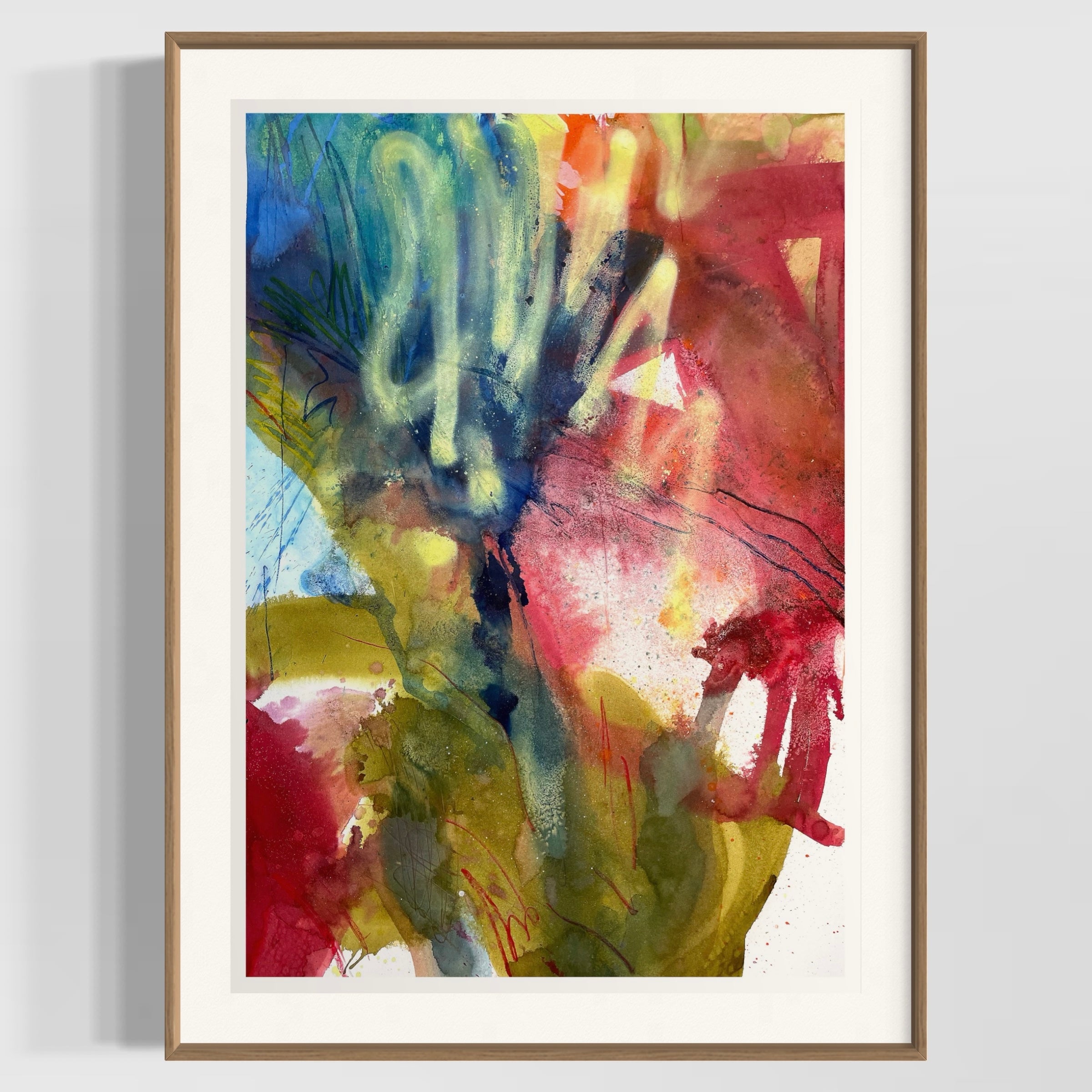 Abstract Painting N135 – Expressive Mixed-Media Abstract Artwork on Paper in frame